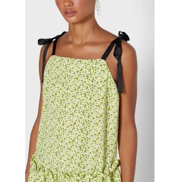 NWT Topshop Floral Print Drop Waist MIDI Dress, Size 6 US Women’s “Lime” Color - Picture 2 of 14